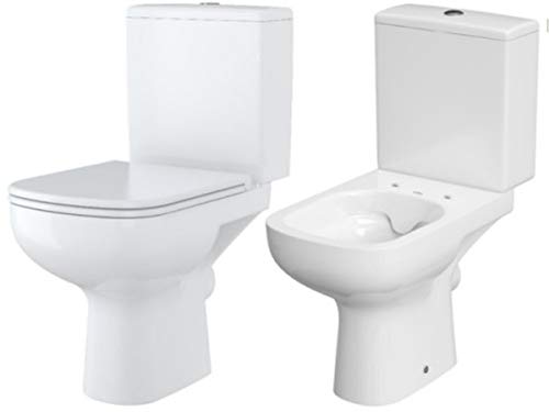 Keramik Stand- WC Toilette Komplett -Design- Set mit Spülkasten WC- Sitz aus Duroplast mit Absenkautomatik SoftClose-Funktion für waagerechten Abgang Wasseranschluss Spülrandlos Colour von VBChome