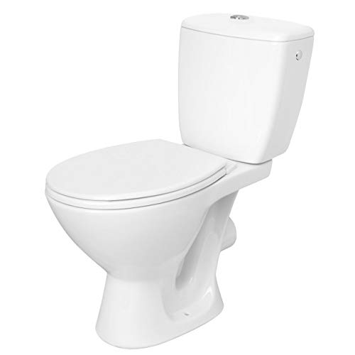Keramik Stand- WC Toilette Komplett -Design- Set mit Spülkasten WC- Sitz aus Duroplast mit Absenkautomatik SoftClose-Funktion für waagerechten Abgang Wasseranschluss von VBChome