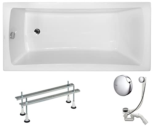 VBChome Acryl Badewanne 170x70 cm Weiß Rechteck Wanne Siphon Wannenfüße Design Modern Ablaufgarnitur in Chrom von VBChome