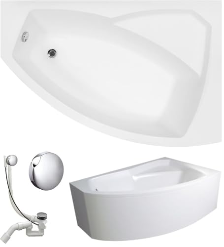 VBChome Badewanne 130x85 cm Acryl SET Schürze Siphon Wanne Ecke Eckbadewanne Weiß Design Modern Ablaufgarnitur Viega Simplex Wanne rechts Schürze Ablaufgarnitur Füße von VBChome