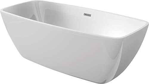 VBChome Badewanne 150x72 cm Weiß Acryl SET Premium Rechteckig Badewanne Freistehend Eingebauter Überlauf Siphon Inklusive Modern Komfort Elegant Top Qualität von VBChome