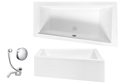 VBChome Badewanne 150x85 cm Acryl SET Schürze Siphon Wanne Ecke Eckbadewanne Weiß Design Modern Ablaufgarnitur Wanne rechts Schürze Ablaufgarnitur Füße von VBChome