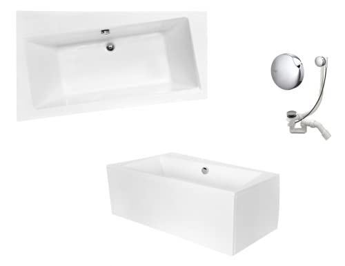 VBChome Badewanne 150x90 cm Acryl SET Schürze Siphon Wanne Ecke Eckbadewanne Weiß Design Modern Ablaufgarnitur Viega Simplex Wanne links Schürze Ablaufgarnitur Füße von VBChome