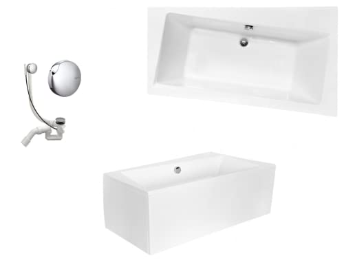 VBChome Badewanne 150x90 cm Acryl SET Schürze Siphon Wanne Ecke Eckbadewanne Weiß Design Modern Ablaufgarnitur Viega Simplex Wanne rechts Schürze Ablaufgarnitur Füße von VBChome