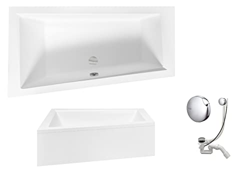 VBChome Badewanne 160x90 cm Acryl SET Schürze Siphon Wanne Ecke Eckbadewanne Weiß Design Modern Ablaufgarnitur Wanne links Schürze Ablaufgarnitur Füße von VBChome