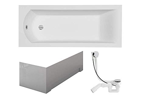 VBChome Badewanne 180x80 cm Acryl SET Schürze Siphon Wanne Rechteck Weiß Design Modern Ablaufgarnitur in Chrom von VBChome