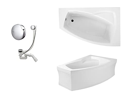 VBChome Badewanne Rechts 140x80 cm Acryl SET Schürze Siphon Wanne Ecke Eckbadewanne Weiß Design Modern Ablaufgarnitur Viega Simplex Wanne Rechts Schürze Ablaufgarnitur Füße von VBChome