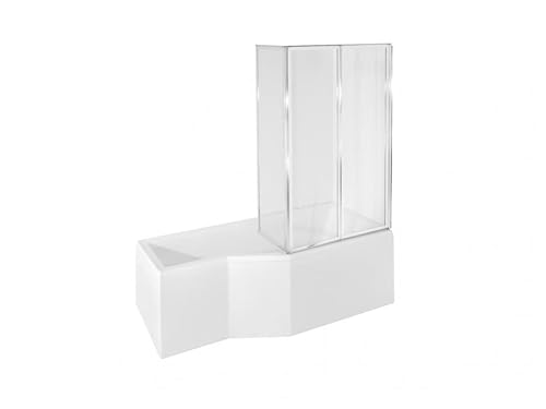 VBChome Badewanne mit Duschabtrennung 150x75 cm Rechts Acryl SET Siphon Eckbadewanne Weiß Design Modern Dreiteilige Duschabtrennung Ablaufgarnitur Viega Simplex Wanne Schürze Ablaufgarnitur Füße von VBChome