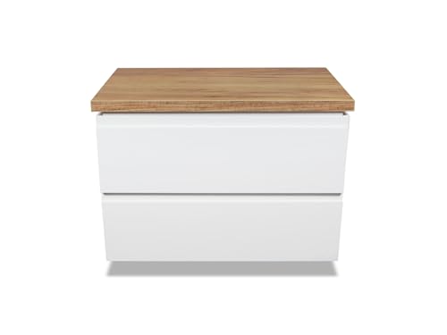 VBChome Badezimmerschrank 80x45 cm Weiß Unterschränke Wandschrank Waschbeckenunterschrank Hängeschränke mit Arbeitsplatte 2 Schubladen Gefräste Griffe von VBChome