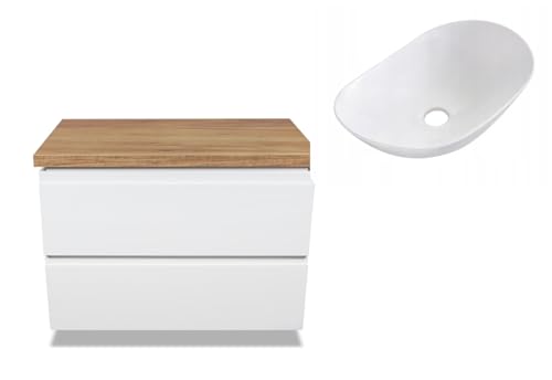 VBChome Badezimmerschrank 80x45 cm mit Waschbecken 60x35 cm Weiß Unterschränke Wandschrank Waschbeckenunterschrank Hängeschränke mit Arbeitsplatte 2 Schubladen Gefräste Griffe VBChome Badezimmerschrank 80x45 cm mit Waschbecken 60x35 cm Weiß Unterschränke Wandschrank Waschbeckenunterschrank Hängeschränke mit Arbeitsplatte 2 Schubladen Gefräste Griffe von VBChome