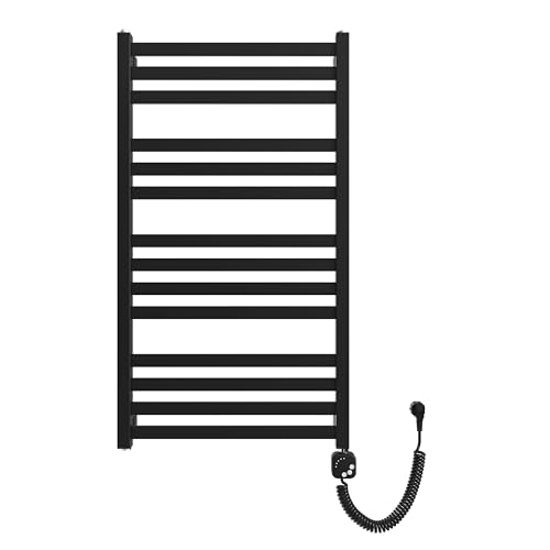 VBChome Badheizkörper Elektrisch 95 x 53 cm Handtuchtrockner Temperaturregler 403 Watt Timer Handtuchwärmer Wandheizkörper Einfache Montage Modernes Design Kohlenstoffarmer Stahl Schwarz Matt von VBChome