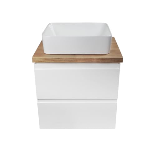 VBChome Badmöbel 50x40 cm Weiß Aufsatzwaschbecken ohne Hahnloch 48x37 cm Aufsatzwaschtisch Waschbeckenunterschrank mit Arbeitsplatte 2 Schubladen Moduo Badezimmerschrank von VBChome
