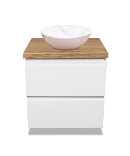 VBChome Badmöbel 60 cm Weiß Aufsatzwaschbecken Mini Aiax 35x26 cm Aufsatzwaschtisch mit Waschbeckenunterschrank 2 Schubladen Moduo Badezimmerschrank von VBChome