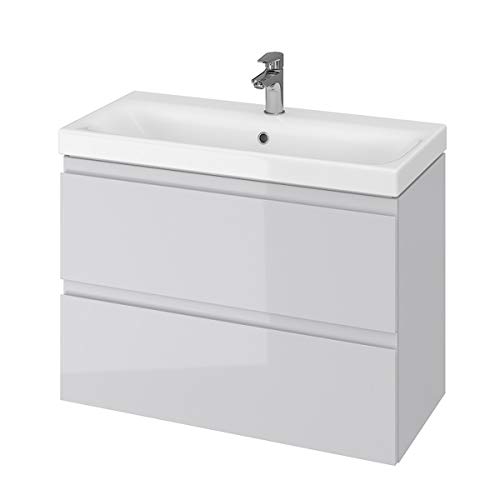 VBChome Badmöbel Grau 80 cm Slim Waschbecken mit Unterschrank Waschtisch 2-Schubladen Moduo VBChome Badmöbel Grau 80 cm Slim Waschbecken mit Unterschrank Waschtisch 2-Schubladen Moduo von VBChome