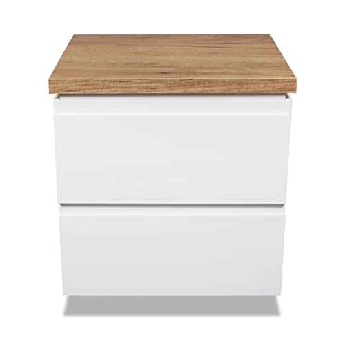VBChome Badmöbel 50x40 cm Weiß Unterschränke Wandschrank Hängeschränke Badezimmerschrank Waschbeckenunterschrank mit Arbeitsplatte 2 Schubladen Gefräste Griffe Modern Elegant von VBChome