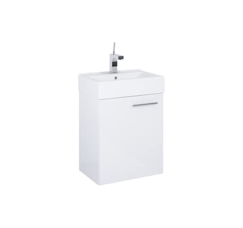 VBChome Badmöbel Set 45 cm Weiß Waschbecken mit Hängeschrank Badezimmerschrank mit Waschbecken Unterschrank Waschtisch 1-Türen Soft-Close Modern Elegant von VBChome