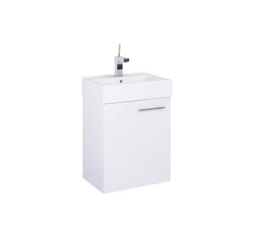 VBChome Badmöbel Set 45 cm Weiß – Waschbecken mit Hängeschrank, Badezimmerschrank mit Waschbeckenunterschrank, Moderner Waschtisch 1-türig, Soft-Close, Platzsparend, Elegant für kleines Badezimmer von VBChome