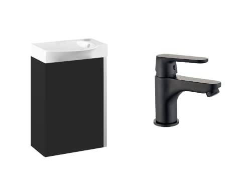 VBChome Badmöbel Set 45 cm Weiß Waschbecken mit Schwarz Matt Hängeschrank und Armatur Schwarz Waschtisch 1-Türen Soft-Close Seitengriff Modern Elegant VBChome Badmöbel Set 45 cm Weiß Waschbecken mit Schwarz Matt Hängeschrank und Armatur Schwarz Waschtisch 1-Türen Soft-Close Seitengriff Modern Elegant von VBChome