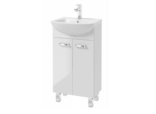 VBChome Badmöbel Set 45 cm Weiß Waschbecken mit Unterschrank Waschtisch Chromgriffe 2-Türen Waschbeckenunterschrank Badezimmerschrank Badschrank von VBChome