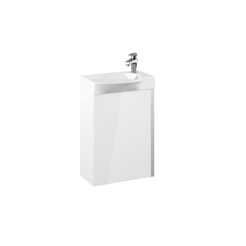 VBChome Badmöbel Set 45 cm Weiß Waschbecken mit Weiß Hängeschrank Waschtisch 1-Türen Soft-Close Seitengriff Modern Elegant von VBChome