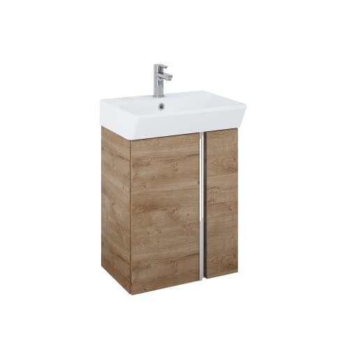 VBChome Badmöbel Set 60 cm Weiß Waschbecken mit Eiche Hängeschrank Waschtisch 2-Türen Soft-Close Seitengriff Modern Elegant von VBChome