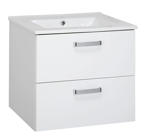 VBChome Badmöbelset 50x47x47 cm mit Keramik-Waschbecken und Hängeschrank mit 2 Schubladen – Kompakt und funktional für kleine Badezimmer von VBChome