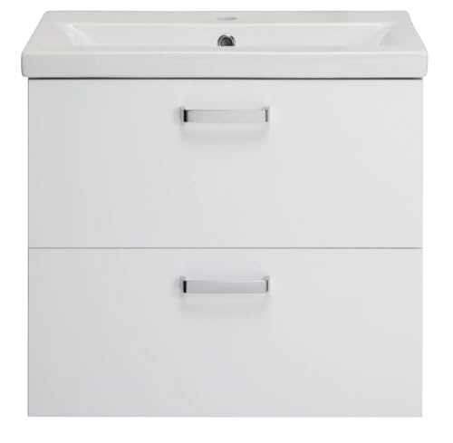 VBChome Badmöbelset 60x40x56 cm mit Keramik-Waschbecken und Hängeschrank mit 2 Schubladen – Kompakt und funktional für kleine Badezimmer von VBChome