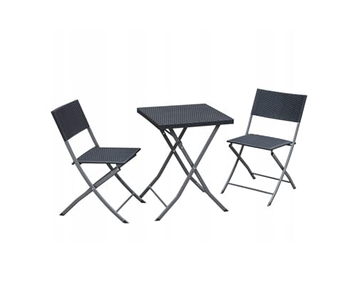 VBChome Balkonset 3 Teilig Antrazit Klappbar Zwei Sthul und Tisch Metall Kunststoff Polyrattan Balkonmöbel Gartenmöbel 2 Personen Bistroset Kaffeetisch von VBChome