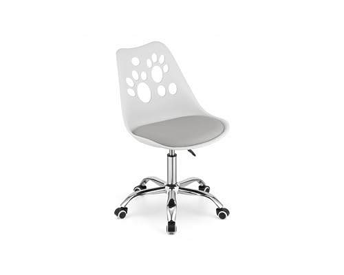 VBChome Bürostuhl Weiß-Grau Sessel Rotierend mit Hoch Reguliert Computerstuhl Arbeitsstuhl Kinderzimmerstuhl Einfache Montage Stuhl aus Polypropylen und Kissen aus Öko-Leder Weiß-Grau von VBChome