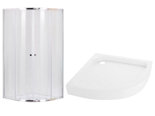 VBChome Duschkabine 90x90 Chrom mit Duschwanne Viertelkreis Duschtasse Eckeinstieg Duschwand Schiebetür Duschabtrennung Klares Sicherheitsglas Dusche Duschtrennwand Viertelkreis 90x90 cm Chrom von VBChome