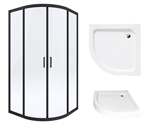 VBChome Duschkabine 90x90 Schwarz Mit Duschwanne Duschtasse Viertelkreis Acryl Eckeinstieg 185cm Eckeinstieg Duschwand Schiebetür Duschabtrennung Klares Sicherheitsglas Dusche Duschtrennwand von VBChome
