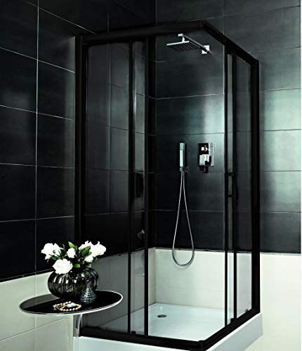 VBChome Duschkabine 90x90 Schwarz Quadrat 185cm Eckeinstieg Duschwand Schiebetür Duschabtrennung Klares Sicherheitsglas Dusche Duschtrennwand von VBChome