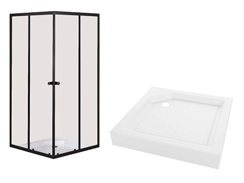 VBChome Duschkabine 90x90 Schwarz mit Duschwanne Quadrat Duschtasse Eckeinstieg Duschwand Schiebetür Duschabtrennung Klares Sicherheitsglas Dusche Duschtrennwand Quadrat 90x90 cm Schwarz von VBChome