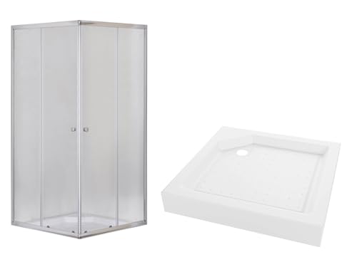 VBChome Duschkabine 90x90x185 cm Chrom mit Duschwanne Quadrat Duschtasse Eckeinstieg Duschwand Schiebetür Duschabtrennung Klares Sicherheitsglas Dusche Duschtrennwand Quadrat 90x90 cm Chrom von VBChome