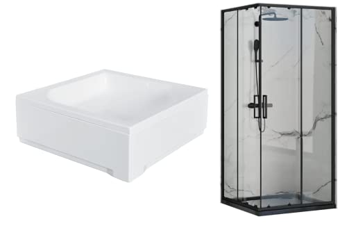VBChome Duschkabine mit Duschwanne 80x80cm Schwarz 190cm 5mm Eckeinstieg Quadrat Duschwand Schiebetür Duschabtrennung Klares Sicherheitsglas Dusche Duschtrennwand Duschwanne Siphon von VBChome