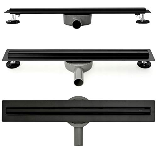 VBChome Duschrinne 70 cm SLIM Schwarz – Schmaler, flacher Bodenablauf, selbstreinigender Siphon mit Geruchsstop – Edelstahl Duschablauf Komplettset 70 cm, höhenverstellbar, barrierefreier Einbau von VBChome
