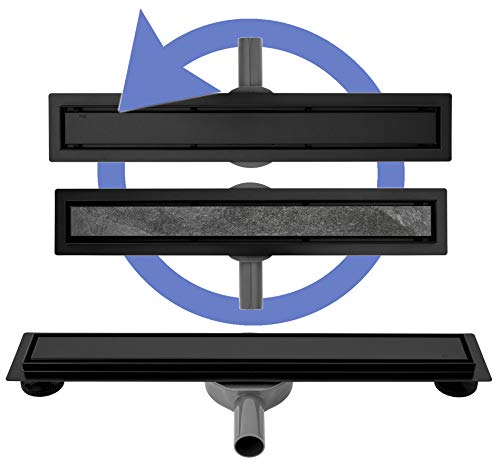 VBChome Duschrinne 90 cm Schwarz Bodenablauf doppelseitige Ablauf Selbstreinigender Siphon mit Geruchsstop Größen 60-100cm Duschablauf sehr flach, Komplettset Ablaufrinne für Badezimmer VBChome Duschrinne 90 cm Schwarz Bodenablauf doppelseitige Ablauf Selbstreinigender Siphon mit Geruchsstop Größen 60-100cm Duschablauf sehr flach, Komplettset Ablaufrinne für Badezimmer von VBChome