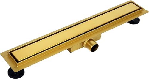 VBChome Duschrinne Gold 90cm Edelstahl doppelseitige Ablauf Bodenablauf Selbstreinigender Siphon mit Geruchsstop für Badezimmer Duschablauf sehr flach Komplettset von VBChome