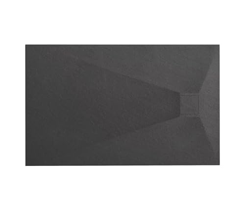 VBChome Duschwanne 100 x 80 x 2,5 cm Schwarz Steinstruktur Duschtasse Extra Flach Rechteckig Ablaufgarnitur Abdeckplatte SMC Verbundwerkstoff Universelle Installation Siphon von VBChome