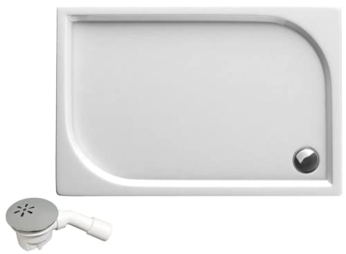 VBChome Duschwanne 100 x 80 x 5 cm Weiß Duschtasse Rechteckig Flach Duschwanne aus Sanitäracryl Ablaufgarnitur Tempoplex fi90 BAD SET Abdeckplatte Rechteckig 100x80 cm mit Siphon von VBChome
