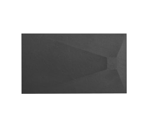 VBChome Duschwanne 120 x 80 x 2,5 cm Schwarz Steinstruktur Duschtasse Extra Flach Rechteckig Ablaufgarnitur Abdeckplatte SMC Verbundwerkstoff Universelle Installation Siphon von VBChome