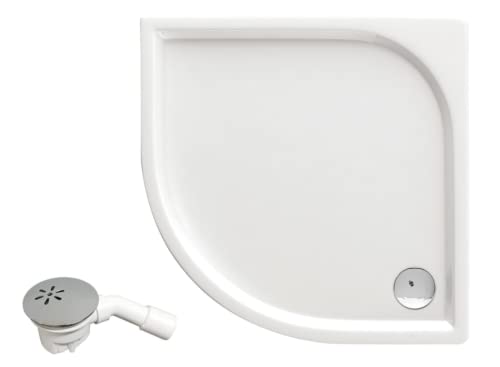 VBChome Duschwanne 80 x 80 x 5 cm Weiß Duschtasse Viertelkreis Flach Duschwanne aus Sanitäracryl Ablaufgarnitur Tempoplex fi90 BAD SET Abdeckplatte Viertelkreis 80x80 cm mit Siphon von VBChome