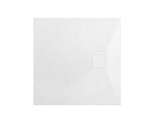 VBChome Duschwanne 90 x 90 x 2,5 cm Weiß Steinstruktur Duschtasse Extra Flach Quadratisch Ablaufgarnitur Abdeckplatte SMC Verbundwerkstoff Universelle Installation Siphon von VBChome