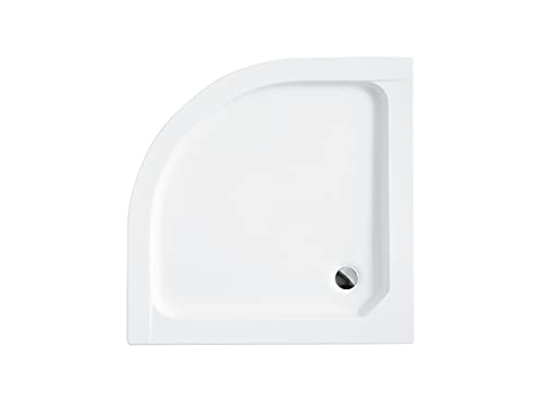 VBChome Duschwanne 90x90 cm Siphon Duschtasse Viertelkreis weiß glatt + Ablaufgarnitur fi50 Domoplex Abdeckplatte Sanitär-Acryl von VBChome