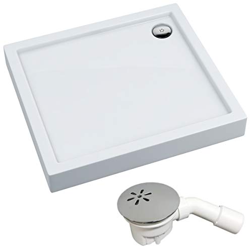 VBChome Duschwanne Duschtasse 100 x 100 x 14 cm Rechteckig für Duschkabine Styroporträger flach Sanitär-Acryl Duschbecken stabil glatt weiß Dusche+ Ablaufgarnitur von VBChome