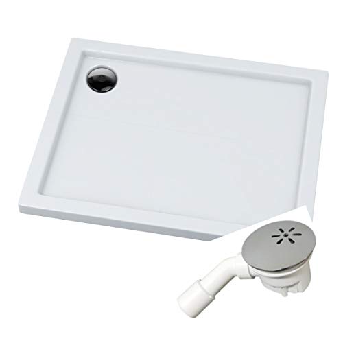 VBChome Duschwanne Duschtasse 70 x 80 x 5 cm Rechteckig für Duschkabine Styroporträger flach Sanitär-Acryl Duschbecken stabil glatt weiß Dusche+ Ablaufgarnitur Viega Tempoplex von VBChome