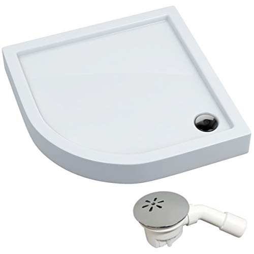 VBChome Duschwanne Duschtasse 90 x 90 x 14 R55 cm Viertelkreis für Duschkabine Styroporträger flach Sanitär-Acryl Duschbecken stabil glatt weiß Dusche+ Ablaufgarnitur von VBChome