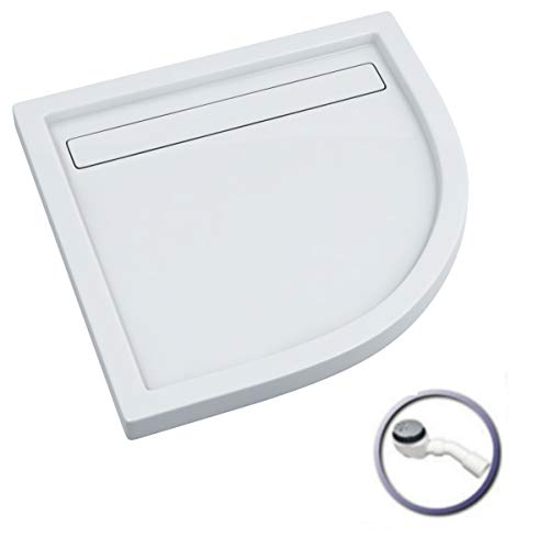 VBChome Duschwanne Duschtasse 90 x 90 x 6,5 cm R55cm Viertelkreis für Duschkabine Styroporträger flach Sanitär-Acryl Duschbecken stabil glatt weiß Dusche+ Ablaufgarnitur Viega Domoplex von VBChome