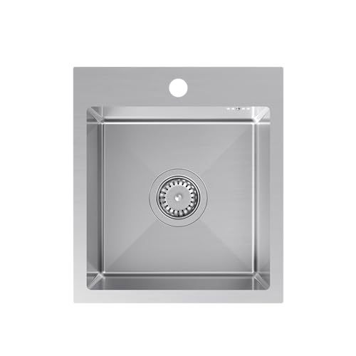 VBChome Edelstahlspüle 40 x 45 cm Gebürsteter Einbauspüle Mit Hahnloch Küchenspüle Groß Becken Ablaufgarnitur Siphon von VBChome