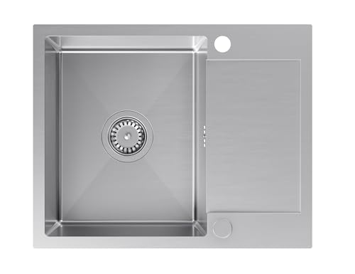 VBChome Einbauspüle Edelstahl 60x48 cm – Gebürstet, Großes Becken mit Abtropffläche, 2 Hahnlöcher, Siphon inklusive – Küchenspüle für 45 cm Unterschrank, Spülbecken für Küche VBChome Einbauspüle Edelstahl 60x48 cm – Gebürstet, Großes Becken mit Abtropffläche, 2 Hahnlöcher, Siphon inklusive – Küchenspüle für 45 cm Unterschrank, Spülbecken für Küche von VBChome